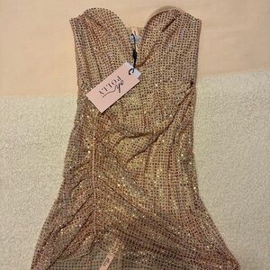 Gold Sequin Strapless Oh Polly dress. Brand new tags still attached never worn